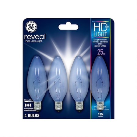 Current GE Reveal HD+ 25 W B10 Candelabra Decorative Bulb E12 (Candelabra) Pure Clean Light 4 pk 74034